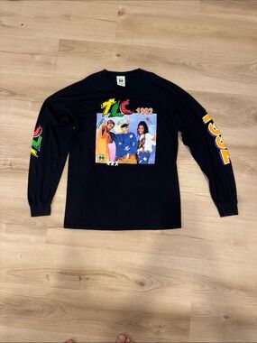 Vintage Cross Colours Medium TLC 1992 Black Graphic Long Sleeve TShirt